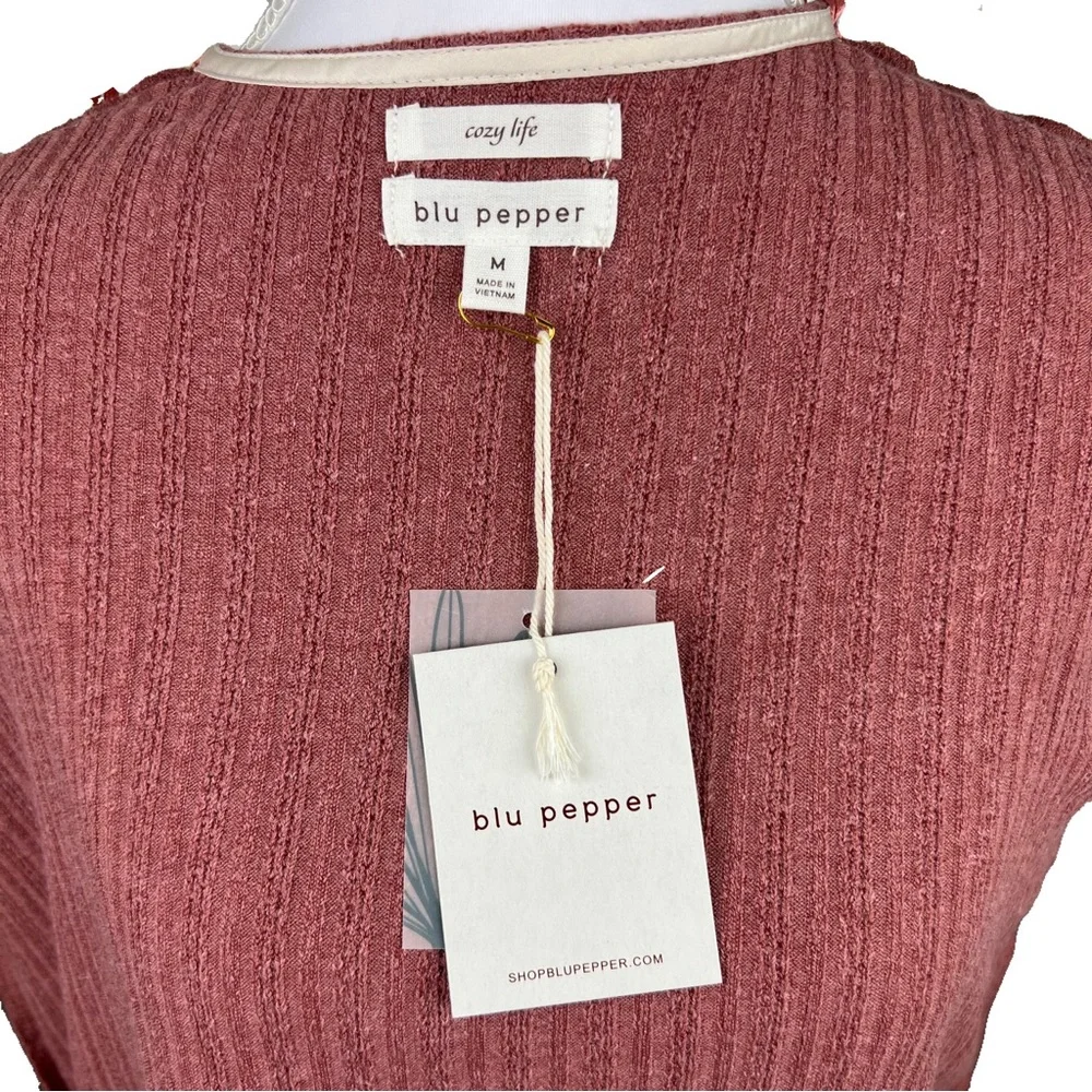 NWT Blu Pepper Cozy Ribbed Open Front Cardigan Rose Pink Size Medium